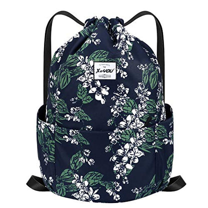 XEYOU Drawstring Sports Backpack Lightweight Gym Yoga Sackpack Shoulder Rucksack Casual Outdoor Daypack for Women and Men | Lightweight - color: Small White Flowers