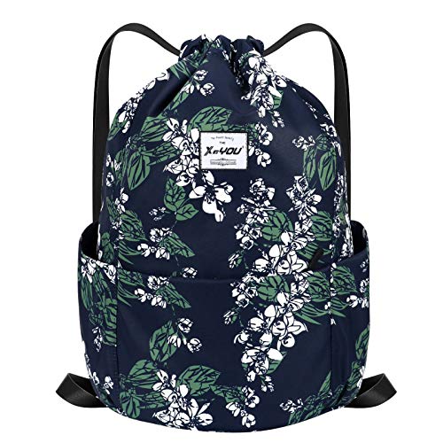 XEYOU Drawstring Sports Backpack Lightweight Gym Yoga Sackpack Shoulder Rucksack Casual Outdoor Daypack for Women and Men | Lightweight - color: Small White Flowers