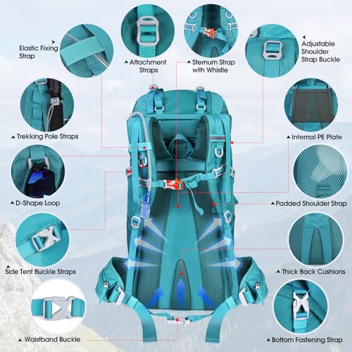 IGOLUMON 60L Hiking Backpack Waterproof Camping Backpack with Rain Cover Large Lightweight Backpacking Backpack for Men Women - color: Green