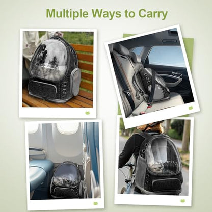 Cawypety Expandable Cat Backpack,Cat Bubble Backpack Carrier for Carrying Cats, Pets and Small Dogs,Airline-Approved,Designed for Travel, Hiking, Walking,Car （Black - color: Square Expandable- Black