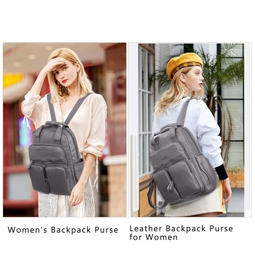 Angel Kiss Backpack Purse for Women Soft Washed Leather Multi Pocket Casual Travel Backpacks… - color: Grey