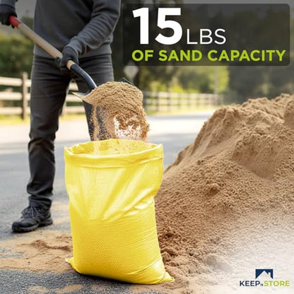 Heavy Duty Sand Bags Pack of 6, Bright Yellow Empty Sandbags with Built-In Ties, Woven Polypropylene UV Protection 1600 Hours, Fillable Bags for Flood Control, Weight, 10x14 inches, 15 Pounds Volume - size: 10"W x 14"L, style: Pack of 6