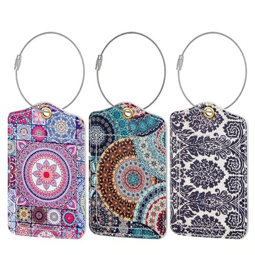 Fishent Luggage Tag, 3 Pack Travel Cruise Luggage Tags for Suitcases, Cute Suitcase Tags Identifiers Bag Tags with Privacy Flap, Baggage Name Tag for Women Men Luggage Backpack Handbag School Bag - color: C_bohemia