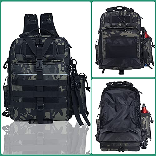 BLISSWILL Outdoor Tackle Bag - Large Water-Resistant Fishing Backpack - color: I：forest Camo, style: Large(16*12*6 Inch)
