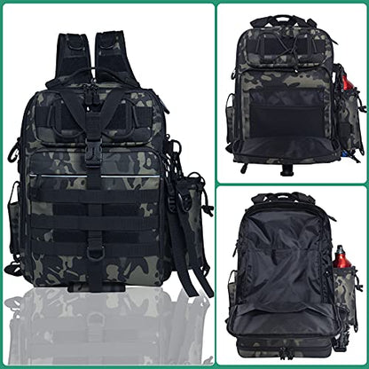 BLISSWILL Outdoor Tackle Bag - Large Water-Resistant Fishing Backpack - color: I：forest Camo, style: Large(16*12*6 Inch)