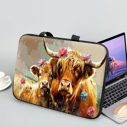 14 15 15.4 15.6 inch Laptop Handle Bag Computer Bag, Pouch Holder Notebook Sleeve Cover Soft Case Compatible for Dell,Lenovo,Toshiba HP, Asus Notebook-Art Highland Cow - color: Art Highland Cow