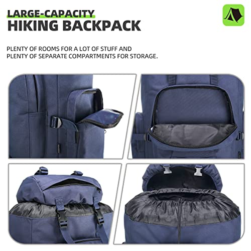 King'sGuard 100L Camping Hiking Backpack Molle Rucksack Military Camping Backpacking Daypack - color: Blue