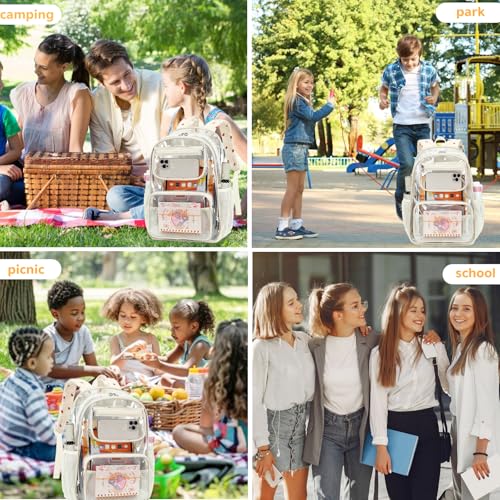 Bluboon Clear Backpack Heavy Duty Kids Boys Clear Bookbag See Through Backpacks with Pencil Case for College Work (Transparent Strawberry) - color: Transparent Strawberry