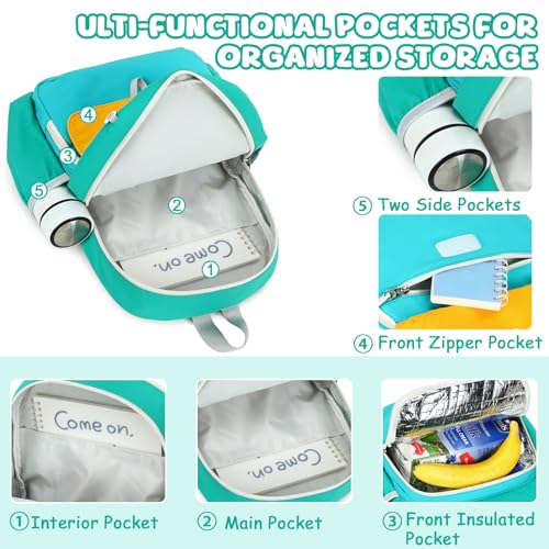 BTOOP Kids Backpack for Boys Girls 3-6, Preschool Kindergarten Backpack with Insulated Lunch Compartment & Chest Strap, Cute Lightweight School Travel Bag Fits A4 Folder - color: Green, size: Age 3-6 (14.5" H Fit Folder)