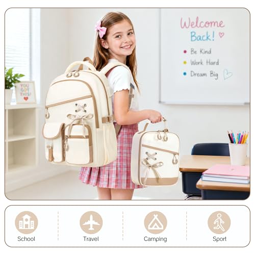 DIGOBAY Backpacks for Girls - 3PCS Girls Backpack with Lunch Box & Pencil Pouch School Backpacks for Elementary Middle High College School Bookbag for Teen Girl Kids Students Khaki - color: Khaki