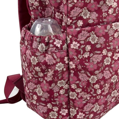 Multi-Function Floral Diaper Backpack and Travel Nappy Baby Bag with Changing Pad and Stroller Straps - color: Burgundy Floral