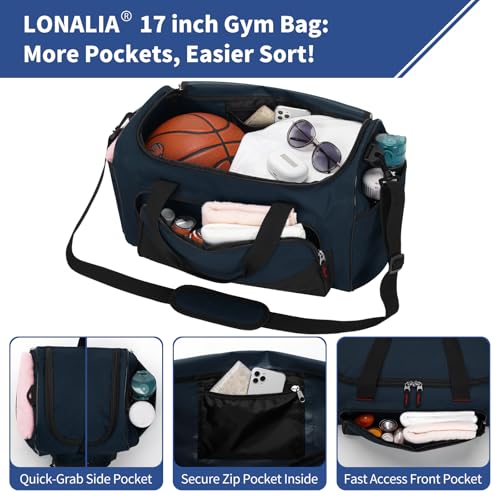 30L Gym Sport Duffle Bag - 17 inch Carry on Weekender Overnight Bag for Travel, Workout, Fitness (Navy Blue-30L) - color: Navy Blue