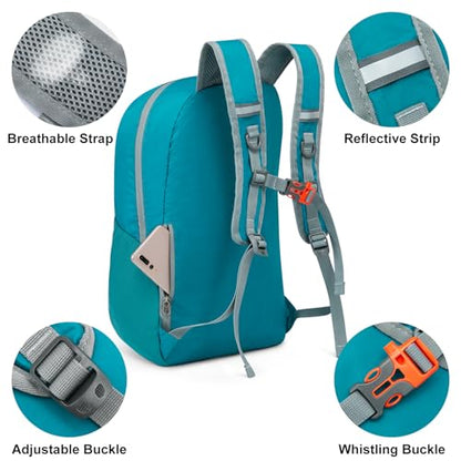 G4Free 24L Lightweight Packable Hiking Backpack Sport Travel Daypack Water Resistant for Women Men - color: Peacock Blue