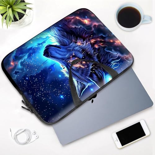 14 15 15.4 15.6 inch Laptop Handle Bag Computer Bag, Pouch Holder Notebook Sleeve Cover Soft Case Compatible for Dell,Lenovo,Toshiba HP, Asus Notebook-Blue Sky Wolf - color: Blue Sky Wolf
