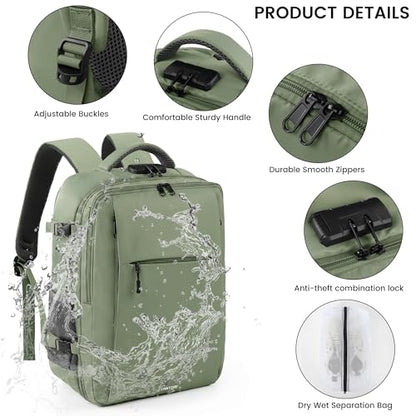 TANTOMI Travel Backpack for Women, Carry On Backpack with Wet-Dry Separation Compartment, TSA-Compliant Laptop Backpack, Personal Item Travel Bag with Anti-Theft Lock for Weekender (Green) - color: 1-green