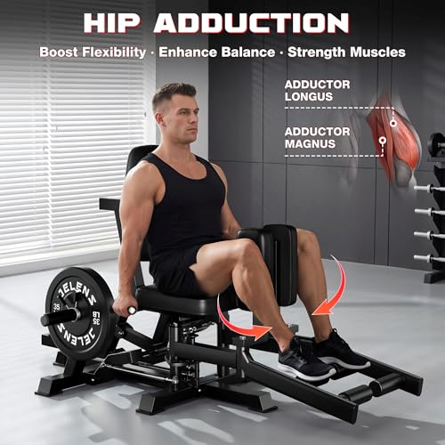 JELENS HA01 Hip Abductor Machine, Abduction Adduction Machine with Adjustable Resistance, Plate Loaded Inner and Outer Thigh Trainer for Home Gym - size: 90LB Black Weights Package