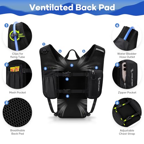 Maelstrom Hydration Backpack, Hiking Backpack with 2L Water Bladder, Running Hydration Vest for Cycling Hiking Rave for Men Women - color: Black