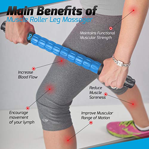 Physix Gear Roller Stick - Muscle Roller Massage Stick for Legs, The Stick Massage Roller for Deep Tissue Massaging Stick for Athletes, Physical Therapy Muscle Roller, Recovery Stick Roller - color: Blue