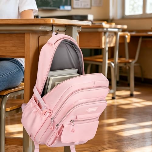 School backpack for Girls, Aesthetic Backpack for Women Cute Bookbag Preppy College (Pink) - color: Pink