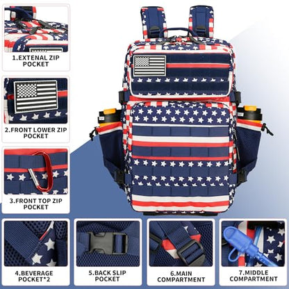 Lovelinks21 45L Tactical Assault Backpack 3 day assault pack with Molle Waterproof backpack Rucksack for Tactical Backpacks (Striped Flag) - color: Striped Flag