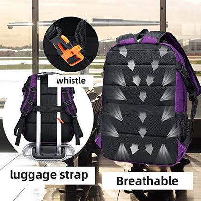 FENGDONG Durable Waterproof Travel Large Laptop Backpack 17.3 inch,College Backpack Bookbag for Men & Women Business Backpack with USB Charging Port and Headset Port Purple - color: A1-purpie