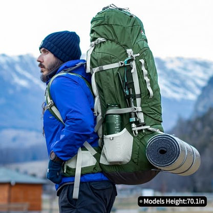 MOUNTAINTOP 80L Internal Frame Backpack for Man & Women Backpacking Hiking Backpack with Rain Cover - color: Dark Green-80l