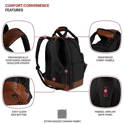 SwissGear Tool Bag Backpack, Fits Up to 15-Inch Laptop, Work Pack, Black/Brown Canvas - color: Black/Brown Canvas, size: Medium