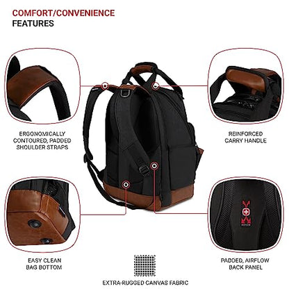 SwissGear Tool Bag Backpack, Fits Up to 15-Inch Laptop, Work Pack, Black/Brown Canvas - color: Black/Brown Canvas, size: Medium