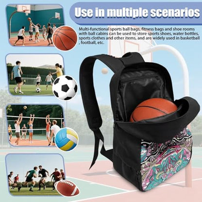 Basketball Backpack With Separate Ball Compartment And Shoes Fit Basketball Volleyball Football - color: Mandala