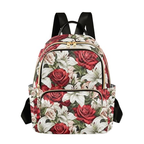 Red Rose Lily Flower Mini Backpack Purse for Women Shoulder Bag Fashion Daypack Ladies Handbag Lightweight Travel Bag Rucksack - color: Red Rose Lily Flower, size: Small