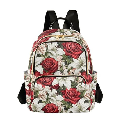 Red Rose Lily Flower Backpack Purse for Women Shoulder Bag Fashion Daypack Ladies Handbag Lightweight Travel Bag Rucksack - color: Red Rose Lily Flower, size: Medium