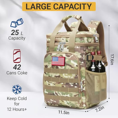 Fathers Day Gift-Tactical Backpack Cooler,Large Cooler Backpack Lunch Box for Men Adults Work with Handle,Insulated Soft Thermal Bag - color: Camo-army Green