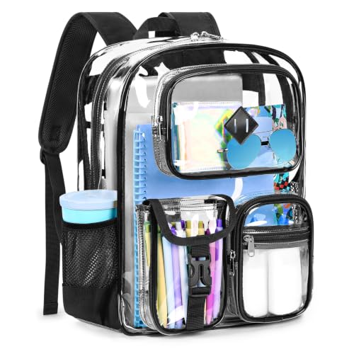 ZORFIN 18.5 Inch Clear Backpack, Large Transparent Bookbag with Reinforced Straps for School College Work - color: Black, size: X-Large