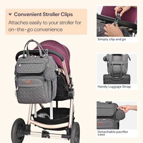 BabbleRoo Diaper Bag Backpack, Multifunction Large Bags with Changing Pad & Stroller Straps & Pacifier Case, Unisex Stylish Travel Back Pack Nappy Changing Bag for Moms Dads (Dark Gray) - color: Dark Gray