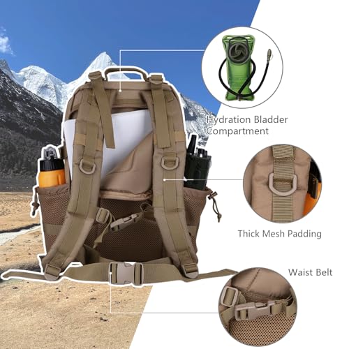 Hannibal Tactical 30L MOLLE Assault Pack, Tactical Backpack Military Army Camping Rucksack with Bottle Holder, 3-Day Pack, Khaki - color: Khaki, size: 30L