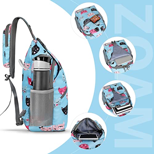 ZOMAKE Sling Bag,Small Crossbody Sling Backpack,Water Resistant Shoulder Daypack for Travel,Anti Thief Chest Bag for Hiking(Cat'S Head Light Blue) - color: Cat's Head Light Blue