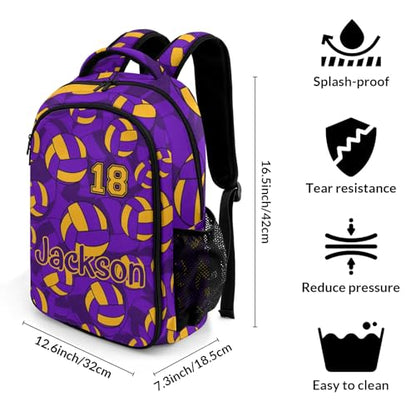 Purple Gold Volleyball Pattern Shoulders Backpack Laptop Bag Bookbags Personalized Casual Daypack for Sports Birthday Holiday Party Gift - color: Purple Gold Volleyball Pattern