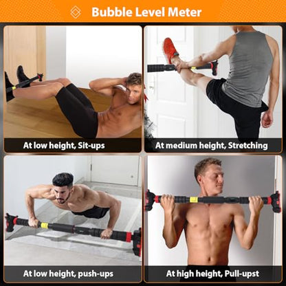 Adjustable Pull Up Bar for Doorway – Secure Lock, No Screws Needed – Heavy Duty, Supports 550 lbs – Integrated Bubble Level – Non-Slip Chin Up Bar – Fits 27"-42" Door Frames – Strength Training