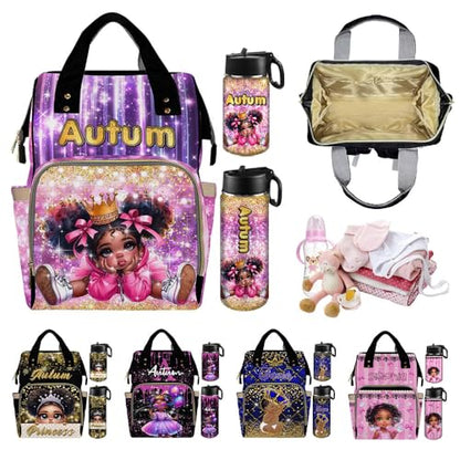 Custom Diaper Bag with Name,Personalized Diaper Bag Backpack &Insulated Water Bottle Mother Gift,Custom Monogram Baby Travel Bag Nursing Diaper Mommy Backpack with Adjustable Shoulder Straps Nappy Bag - color: Design 18
