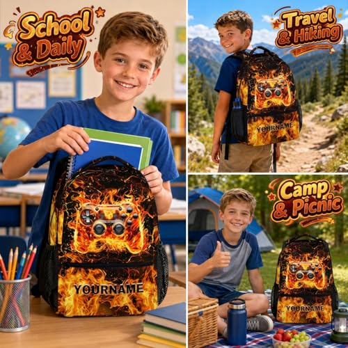 School Backpack for Boys Kindergarten Elementary Primary Middle College, Custom Gamer Schoolbag for Kids Teen Boys, 17 Inch Personalized Large Capacity Durable Gaming Bookbag - color: Game1