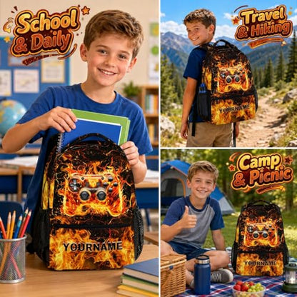 School Backpack for Boys Kindergarten Elementary Primary Middle College, Custom Gamer Schoolbag for Kids Teen Boys, 17 Inch Personalized Large Capacity Durable Gaming Bookbag - color: Game1