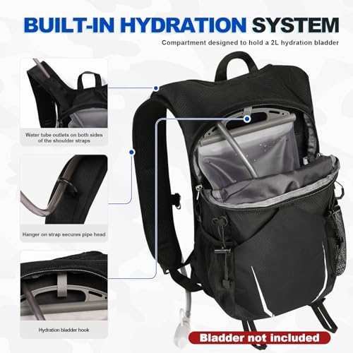 10L Small Hiking Backpack, Mini Travel Daypack for Men Women, Lightweight & Water Resistant - color: Black