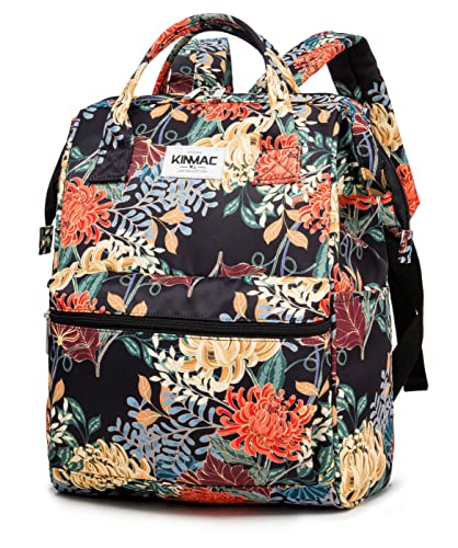 Kinmac Wide Open Style Laptop Backpack for Laptop Up to 15.6 Inch Men Women Travel Outdoor Backpack (Golden Chrysanthemum) - color: Golden Chrysanthemum（open Wide）