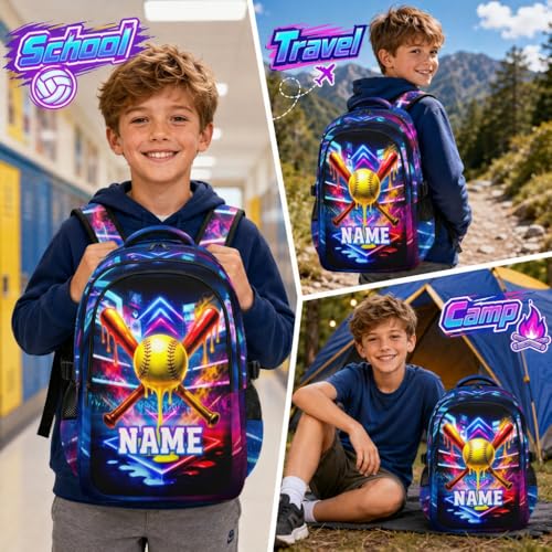 Kids Backpack for Boys Personalized School Backpacks for Softball Lovers, Lightweight Casual Bookbag for Kindergarten Primary Elementary Middle - color: Yellow