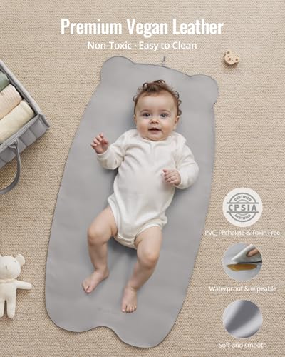 Blissful Diary Vegan Leather Portable Changing Pad, Wipeable & Waterproof Baby Change Mat in Diaper Bag, Travel Essential & Registry Gift, Light Gray - color: Light Gray