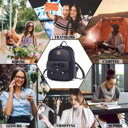 ZGWJ Mini Backpack Purse for Women - 3-Piece Set, Small PU Leather Bowknot Fashion Backpacks, Cute Casual Travel Daypacks - color: Black-3pcs