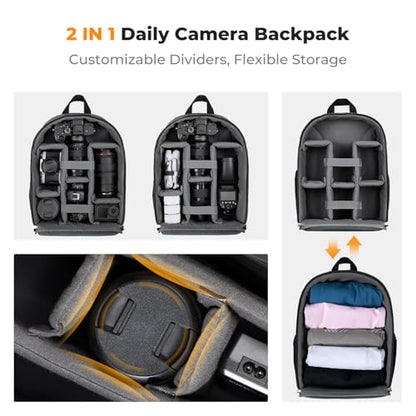 K&F CONCEPT Camera Bag Backpack, Professional DSLR/SLR/Mirrorless Camera Backpack, Photography Camera Case with Tripod Holder & Rain Cover Compatible with Canon/Sony/Nikon/FUJIFILM - color: 03-Bright Black