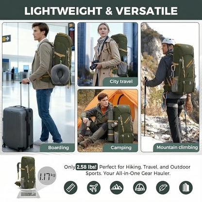 Bseash 65L Waterproof Hiking Camping Backpack with Rain Cover, Outdoor Sport Travel Daypack for Climbing Touring (Army Green) - color: Army Green