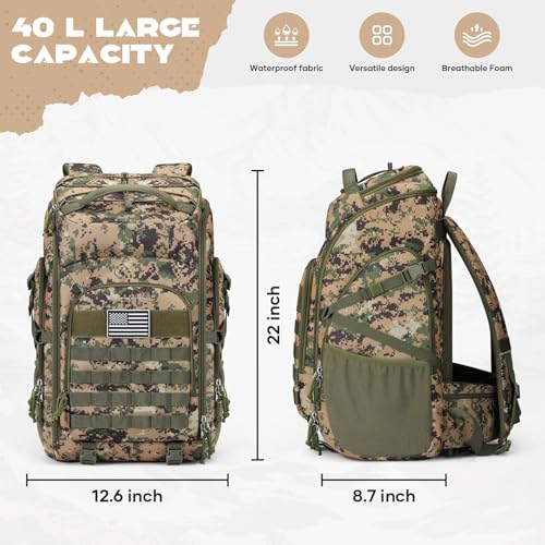 Maelstrom Tactical Backpack for Men, Water Resistant 40L Military Backpack, for Hiking, Camping, Gym with Molle System (Camouflage Green) - color: D.camouflage Green