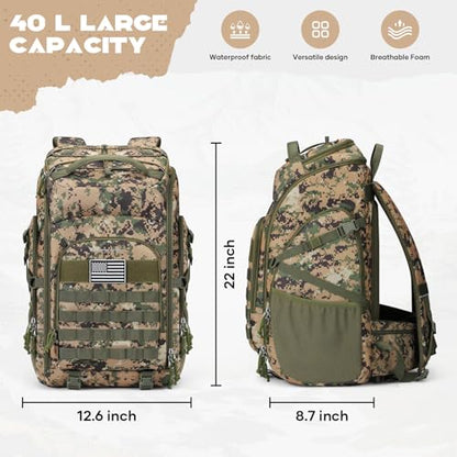Maelstrom Tactical Backpack for Men, Water Resistant 40L Military Backpack, for Hiking, Camping, Gym with Molle System (Camouflage Green) - color: D.camouflage Green